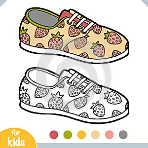 Coloring book, cartoon shoe collection. Plimsoll