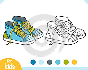 Coloring book, cartoon shoe collection. Sneakers