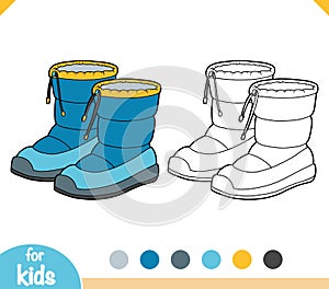 Coloring book, cartoon shoe collection. Waterproof snow boots photo