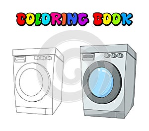 Coloring book cartoon washing machine design isolated on white b