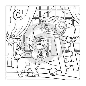 Coloring book (cat), colorless alphabet for children: letter C