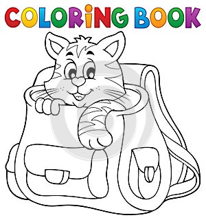 Coloring book cat in schoolbag photo