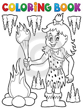 Coloring book cave woman theme 1