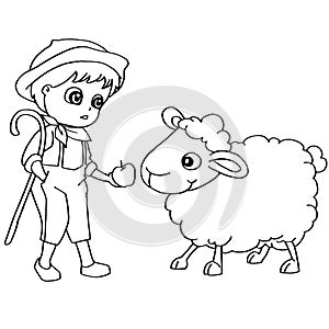 Coloring book child feeding sheeps vector