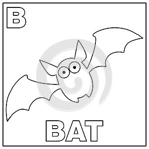 Coloring book for children. Alphabet b bat. Vector illustration. Children coloring page