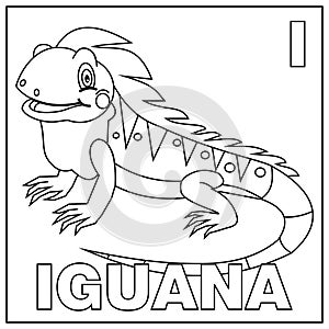 Coloring book for children. Alphabet i for iguana. Vector illustration. Children coloring page with a picture of an iguana