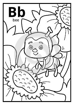 Coloring book, colorless alphabet. Letter B, bee photo