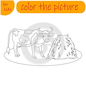 coloring book for children, a cow and a haystack