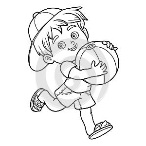 Coloring book for children. Little boy with the ball