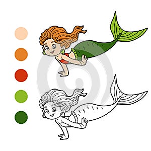 Coloring book for children (little girl mermaid)