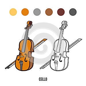 Coloring book for children: musical instruments (cello)
