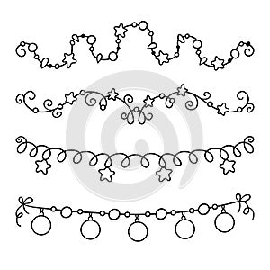Coloring book for children. Set of cartoon Christmas garlands photo