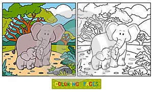 Coloring book for children (two elephants)