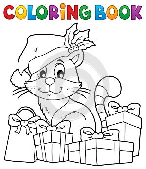 Coloring book Christmas cat theme 3