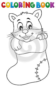 Coloring book Christmas cat theme 1