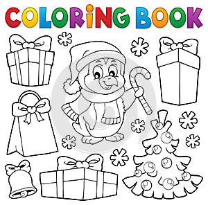 Coloring book Christmas penguin topic 4