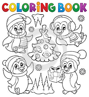 Coloring book Christmas penguins 1