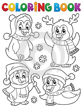 Coloring book Christmas penguins 2