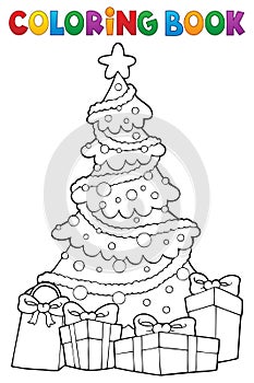 Coloring book Christmas tree and gifts 2