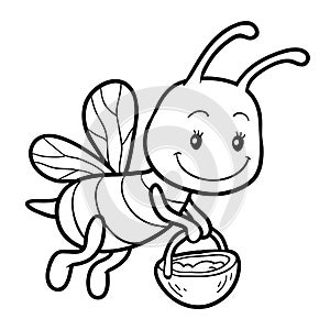 Coloring book, coloring page with a small bee