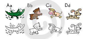 Animals alphabet or ABC. Coloring book