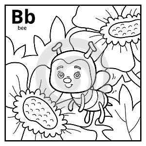 Coloring book, colorless alphabet. Letter B, bee