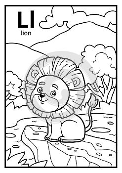 Coloring book, colorless alphabet. Letter L, lion