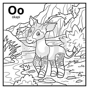 Coloring book, colorless alphabet. Letter O, okapi