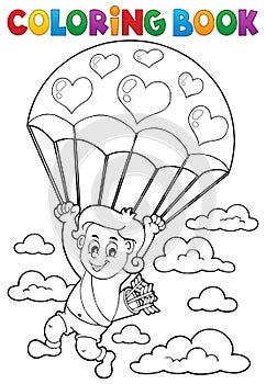 Coloring book Cupid with parachute