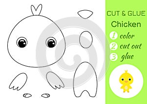 Coloring book cut and glue baby chicken. Educational paper game for preschool children. Cut and Paste Worksheet. Color, cut parts