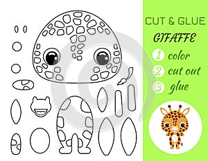 Coloring book cut and glue baby giraffe. Educational paper game for preschool children. Cut and Paste Worksheet. Color, cut parts