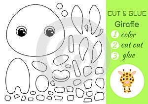 Coloring book cut and glue baby giraffe. Educational paper game for preschool children. Cut and Paste Worksheet. Color  cut parts