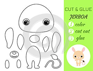 Coloring book cut and glue baby jerboa. Educational paper game for preschool children. Cut and Paste Worksheet. Color, cut parts