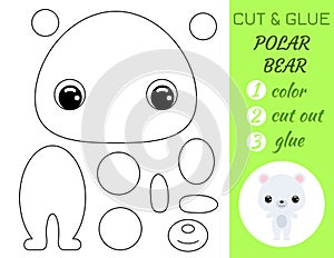 Coloring book cut and glue baby polar bear. Educational paper game for preschool children. Cut and Paste Worksheet. Color, cut