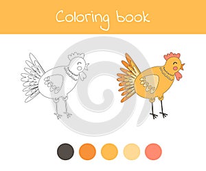 Coloring book with cute farm animal chicken. For kids kindergarten, preschool and school age.