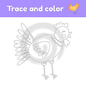 Coloring book with cute farm animal a chicken. For kids kindergarten, preschool and school age. Trace worksheet