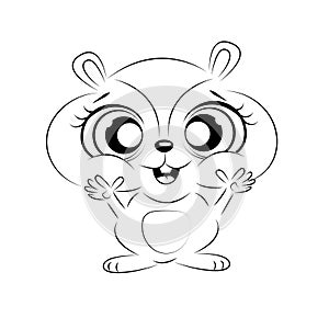 Coloring book, cute hamster, beautiful Outline illustration isolated on white background. one line. Coloring book