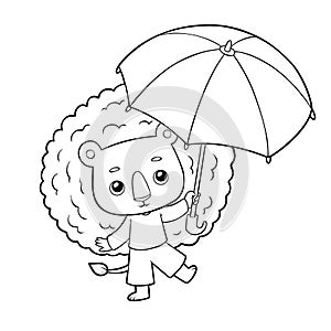 Coloring book, Cute lion and umbrella