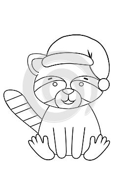 coloring book with a cute raccon in a christmas hat photo