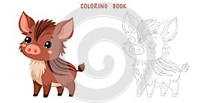 Coloring book of cute wild boar