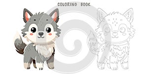 Coloring book of cute wolf