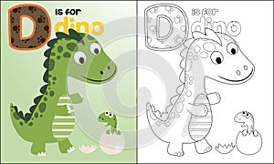 Coloring book of dinosaur cartoon with hatched egg