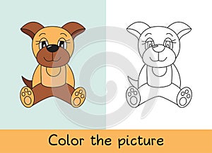 Coloring book. Dog pet. Cartoon animall. Kids game. Color picture. Learning by playing. Task for children
