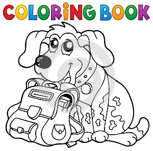 Coloring book dog with schoolbag theme 1 photo