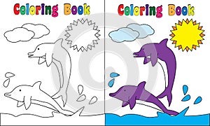Coloring Book Dolphines Sun