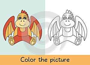 Coloring book. Dragon. Cartoon animall. Kids game. Color picture. Learning by playing. Task for children photo