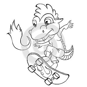 Coloring book dragon skater. Clip art for children.