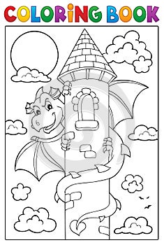 Coloring book dragon on tower image 1
