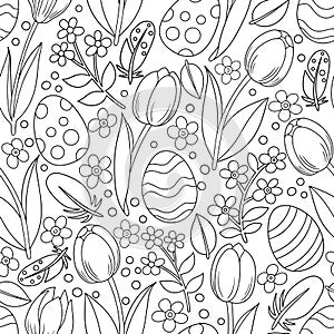 Coloring book. Easter print. Seamless vector pattern