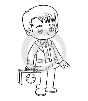 Coloring book, Emergency doctor with a first aid bag